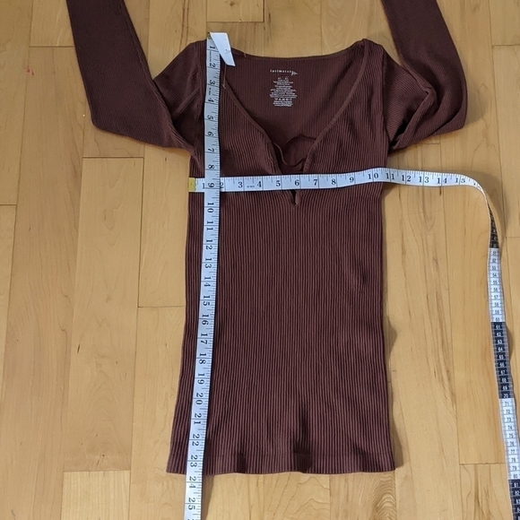 Free People Casual Friday ribbed lace Long Sleeve cappuccino brown large - Picture 6 of 10